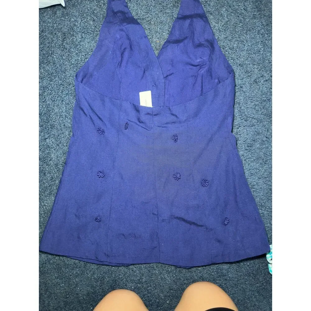 Maeve Linen Blend Halter Vest Size Small Navy Blue Anthropologie Linen Summer - Picture 14 of 15